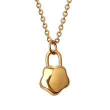 High quality stainless steel gold plated flower shaped lock pendant chain necklace